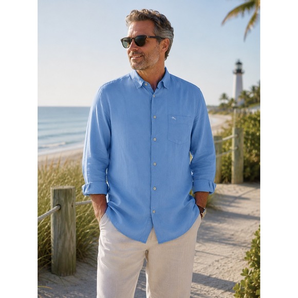Tommy Bahama Other - Tommy Bahama Island Twill Shirt Mens XXL Blue Silk Blend Long Sleeve Coastal New